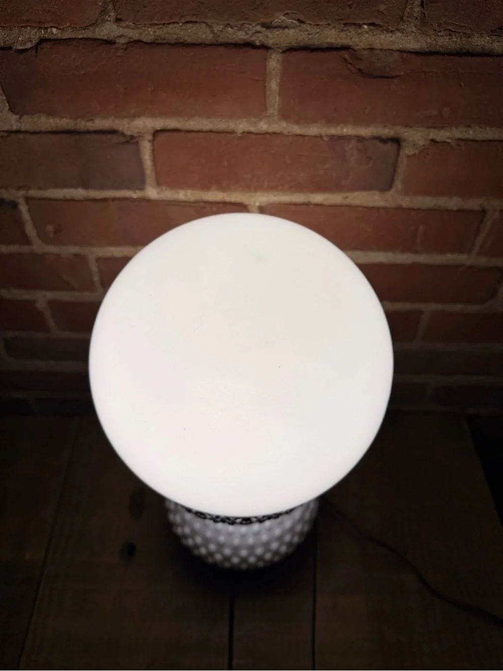 White Hobnail Milk Glass Table Lamp with Brass Accents